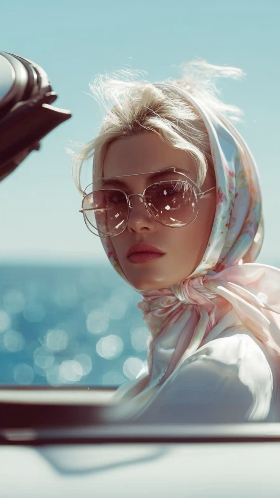 Modelo con gafas redondas wire CIELO & VISION — silent luxury verano