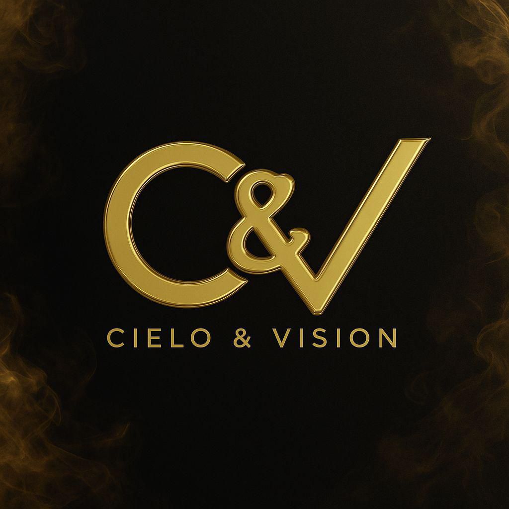 Detalle dorado lentes CIELO & VISION — diseño editorial