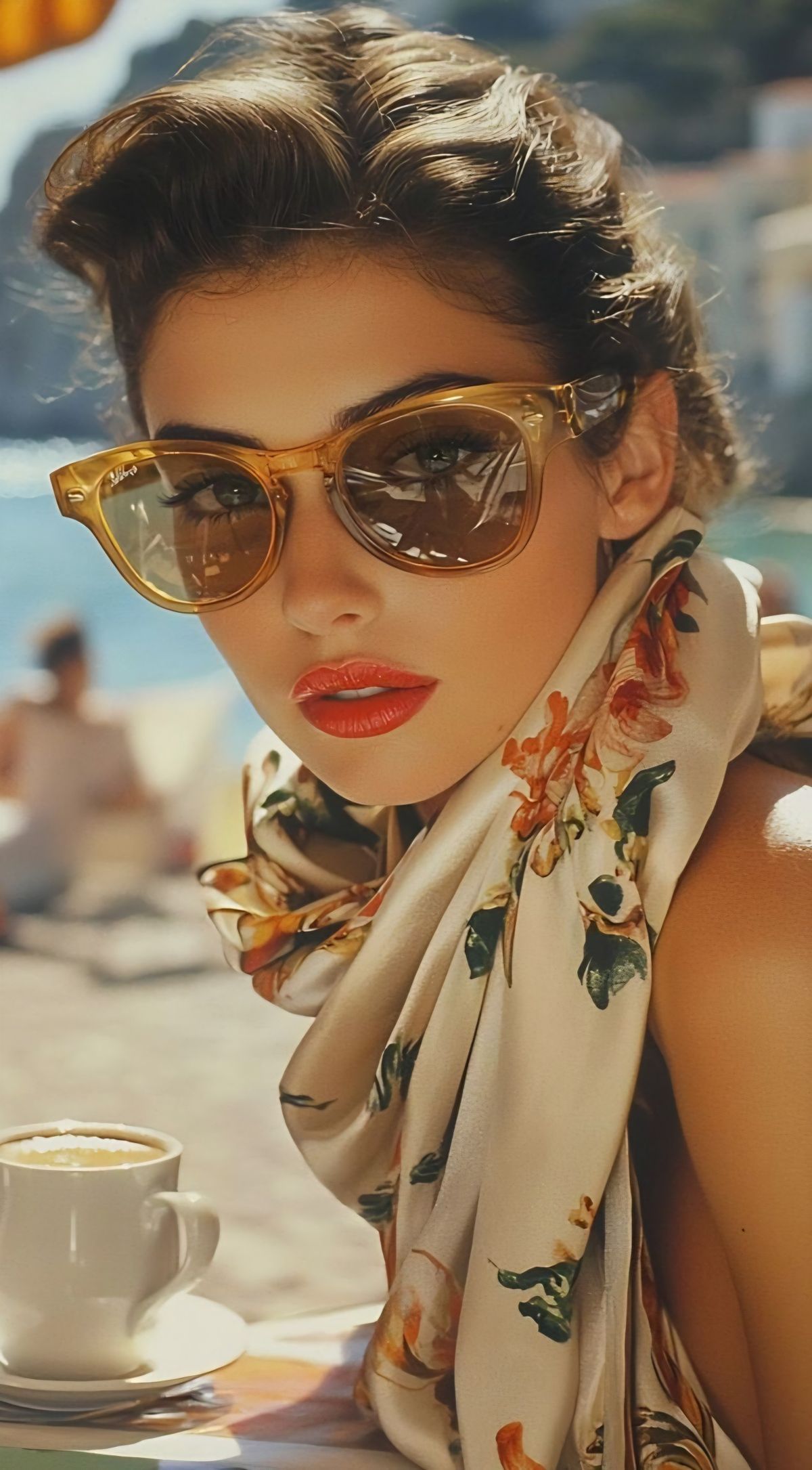 Modelo con lentes de sol wayfarer dorado en Riviera — CIELO & VISION